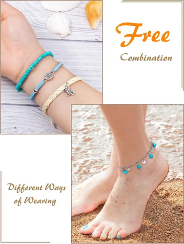 Miniatura 4 de Hicarer 21 pulseras de olas surfistas ajustables e impermeables hechas a mano para la amistad, joyería para mujer