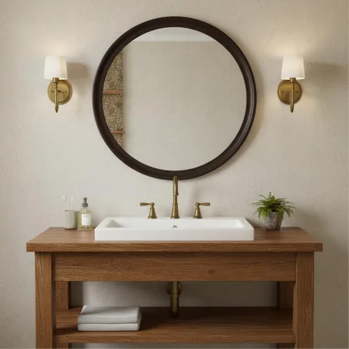 Miniatura 2 de Round Mirrors 24 Inch,Rustic Decorative Transitional Dark Walnut Wall Mirror with Wood Grain for Bathroom,Farmhouse Hanging Vanity Mirror for