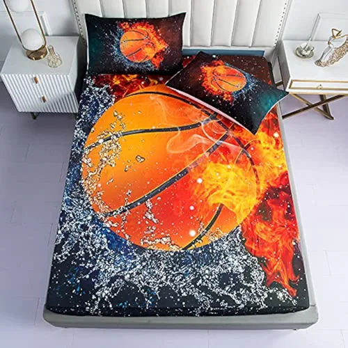 Miniatura 11 de Juegos de Sábanas Deportivas de Béisbol Tamaño Full - 3 Piezas Galaxia de Llama de Hielo Béisbol para Niños Sábanas Ajustables