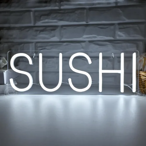 SYLHOME Letrero de luz de neón LED de sushi, letrero de luz de negocios para colgar en la pared, ventanas, decoración de restaurante, pancarta