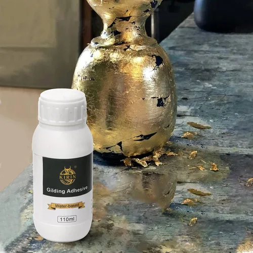 Miniatura 5 de Adhesivo dorado de 3.7 fl oz con kit de copos dorados de 0.18 oz – Resina epoxi a base de agua, adhesivo de hojas de metal dorado para lienzo