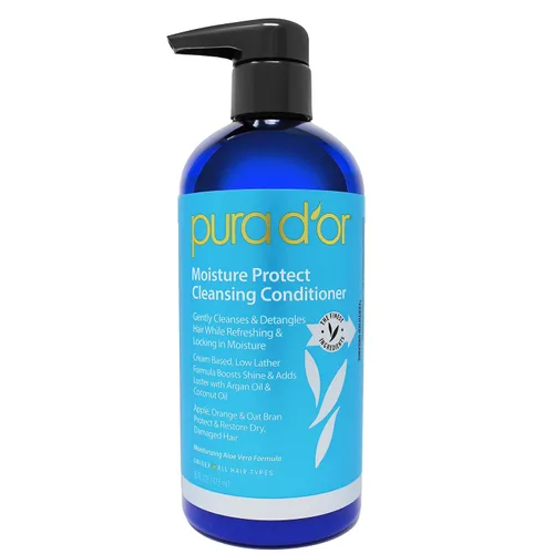 PURA D'OR Acondicionador limpiador de protección de humedad (16 onzas) desenreda y restaura el cabello con aceite de argán, lavanda, sin sulfato,