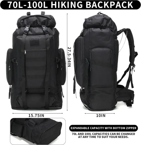 Miniatura 2 de Mochila de senderismo W WINTMING para hombres 70L/100L, mochila de campamento, mochila militar Molle, paquete de asalto de 3 días para escalada