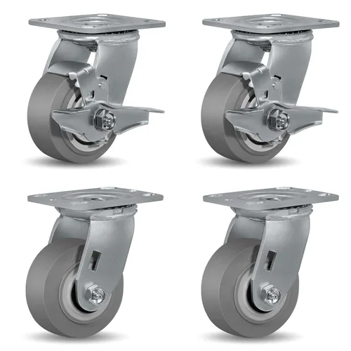 Miniatura 26 de Ruedas giratorias de alta resistencia 4x2, ruedas industriales, ruedas de goma (banda de rodadura plana), juego de 1 con capacidad de hasta 450