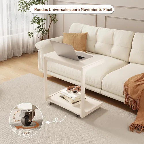 Miniatura 4 de AQIMUELE Mesa auxiliar de madera en forma de C, escritorio de sofá con 2 ruedas con cerradura, mesa de sofá de 4 niveles con bolsa de Natural