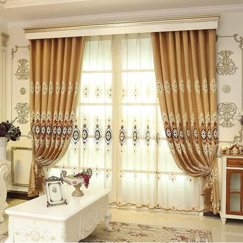 Miniatura 2 de ELKCA Cortinas bordadas de jacquard para dormitorio, cortinas beige de lujo para sala de estar, ojales superiores, 2 paneles