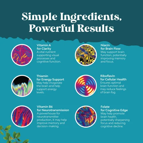 Miniatura 5 de Suplemento cerebral nootrópico para mejorar la memoria y el enfoque, vitaminas para la salud mental y la claridad con VIT A, B6, riboflavina