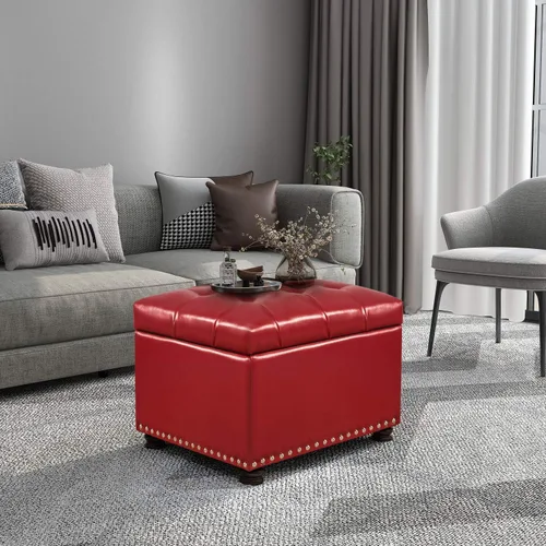 Miniatura 10 de Homebeez Banco otomano de almacenamiento copetudo, taburete de terciopelo con parte superior elevadora y ribete de cabeza de clavo (gris oscuro)