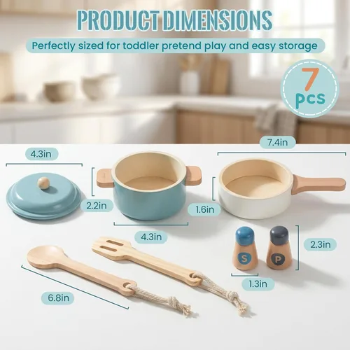 Miniatura 2 de Juguetes de cocina prémium para niños pequeños, utensilios de cocina de madera, accesorios para juego de cocina de simulación, juguete