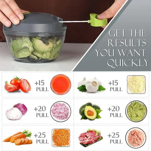 Miniatura 3 de Ourokhome procesador manual de alimentos, picadora de verdura portátil a cuerda, para picar ajo, cebolla, verduras, jengibre, frutas, frutos secos