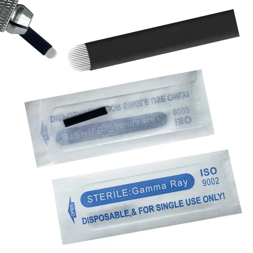 Miniatura 13 de Agujas de microblading de 0.007 in, agujas desechables de tatuaje de cejas para máquina de maquillaje permanente Manual de suministros (Negro S14)