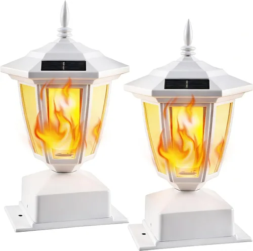 Dynaming Paquete de 2 luces solares para postes de llama para exteriores, lámparas alimentadas por energía solar, luces LED de llama parpadeante,