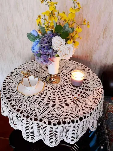 Miniatura 6 de USTIDE Mantel redondo de algodón hecho a mano, color beige, para boda, 31 pulgadas