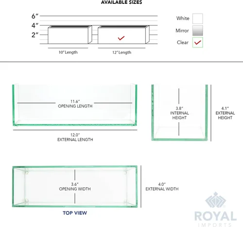 Miniatura 6 de Royal Imports, jarrón decorativo de vidrio rectangular oblongo para centro de mesa para el hogar o para bodas - 12" de largo, 4" de alto x 4