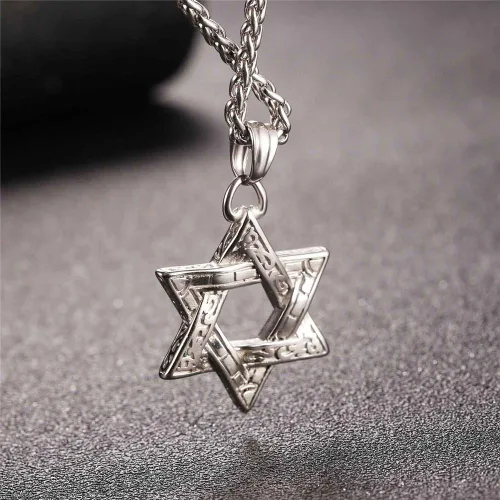 Miniatura 65 de U7 - Collar con Estrella de David para hombres y mujeres, dije hexagonal de acero inoxidable con cruz/piedra de rubí/collares clásicos judíos