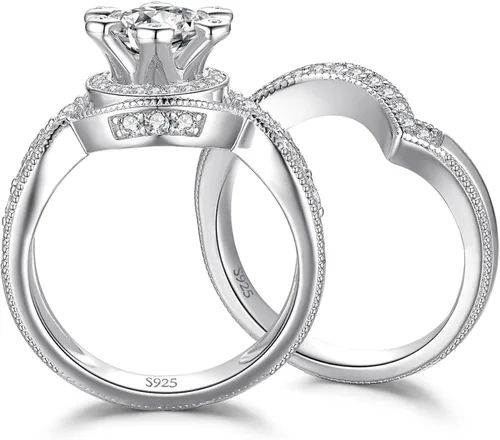 Miniatura 5 de JewelryPalace Anillo de compromiso con circonita cúbica chapada en oro de 14 quilates para mujer anillo de compromiso de plata de ley 925 anillos