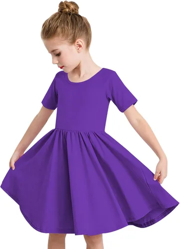 Stelle Vestido de patinadora de manga corta para niños y niñas, casual, acampanado, para fiesta escolar, 3-12 años, Blanco