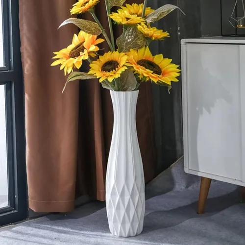 Miniatura 13 de Florero alto de cerámica de 17.7 pulgadas, florero grande blanco para sala de estar, decoración moderna del hogar, oficina, dormitorio, cocina