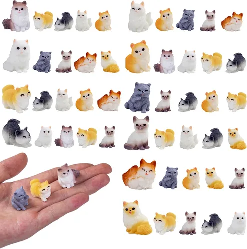 50 piezas de mini estatua de gato de microresina animal a granel decoración de pasteles para bricolaje musgo paisaje jardín decoración fiesta