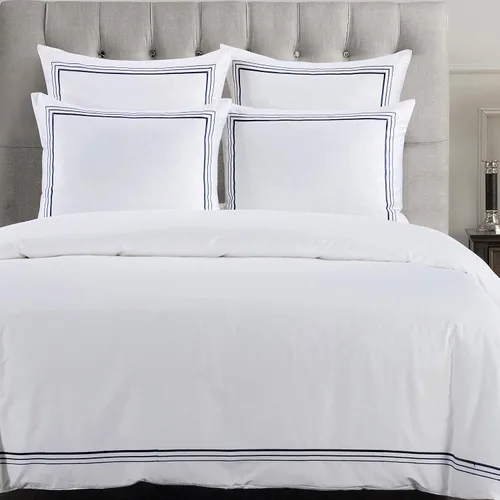 Miniatura 4 de HiEnd Accents - Juego de funda de edredón de 3 piezas, tamaño King, color blanco con bordado gris, ropa de cama de algodón de lujo de estilo moderno