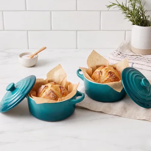 Miniatura 3 de Kook Juego de mini cocotte de cerámica, cacerolas pequeñas con tapas y asas, moldes individuales para hornear, aptos para horno, microondas