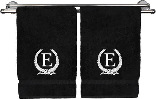 Miniatura 110 de Toalla de mano con monograma, regalo personalizado, 16 x 30 pulgadas, diseño de corona dorada bordada con letra blanca en toalla negra, extra