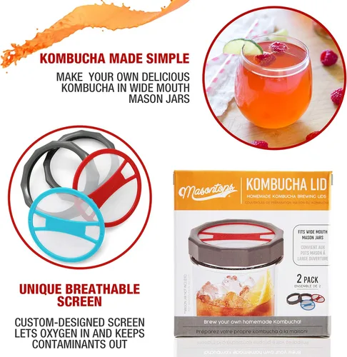 Miniatura 3 de Masontops Tapa de Kombucha – Suministros para tarros de masón de elaboración de cerveza casera – Kit de inicio de fabricación de kombucha orgánico