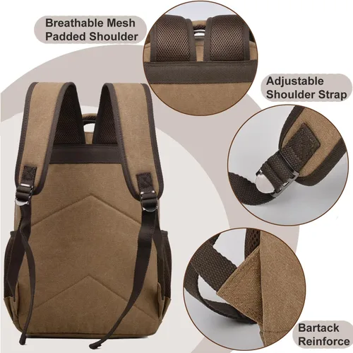 Miniatura 6 de CROCOD - Mochila de lona para laptop, mochila vintage para hombres y mujeres, mochila de viaje para trabajo, universidad, bolsa de computadora