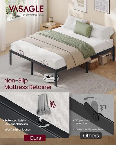 Miniatura 3 de VASAGLE Base de cama de metal tamaño individual de 14 pulgadas de alto, capacidad de peso de 550 libras, no necesita somier, con almacenamiento