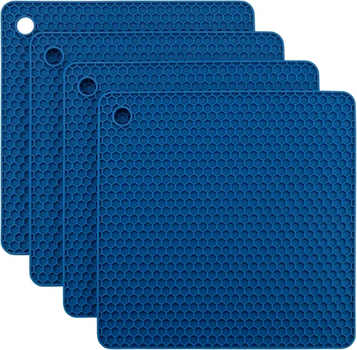 Miniatura 16 de Juego de 2 salvamanteles de silicona de 9 x 12 pulgadas, multiuso, antideslizantes, flexibles, duraderos, resistentes al calor, color rojo, verde