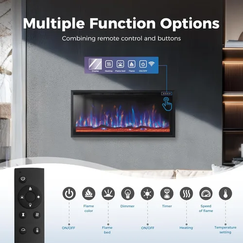 Miniatura 3 de MAISON ARTS Chimenea eléctrica de 42 pulgadas, calentador eléctrico empotrado y montado en la pared, marco ultra estrecho con control remoto