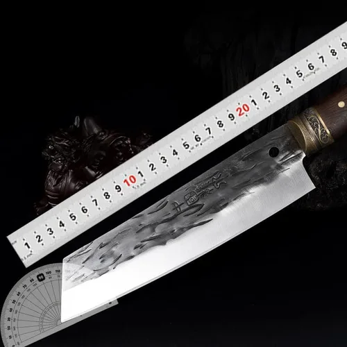 Miniatura 6 de Cuchillo de carne Longquan de 8.5 pulgadas, cuchillo de chef forjado a mano, cuchillo de carnicero para el hogar, cabeza de águila, mango de madera