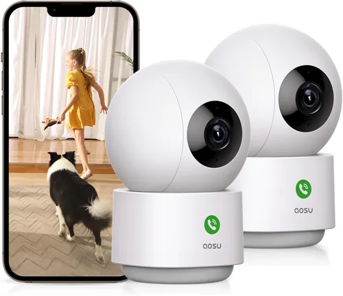 aosu Cámara de seguridad 2K para interiores, monitor de bebé, cámara para mascotas, llamada de un solo toque, seguimiento de movimiento inteligente,