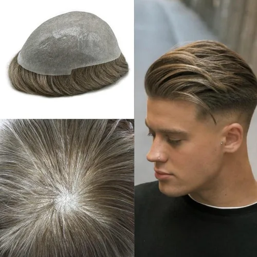 Miniatura 33 de Toupee Hair for Men Hair Piece 0.002 in Ultra Thin Skin Mens Toupee Sistema de reemplazo de cabello humano para hombres, prótesis capilar