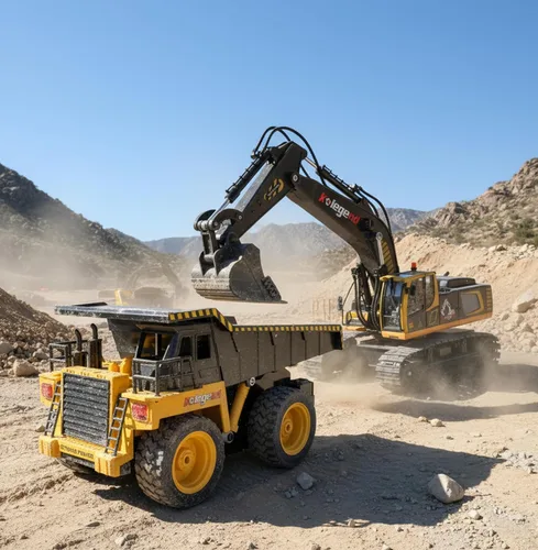 Miniatura 8 de kolegend - Juguete de excavadora a control remoto de 16 pulgadas, vehículos de construcción RC de 9 canales, excavadoras hidráulicas y vehículos
