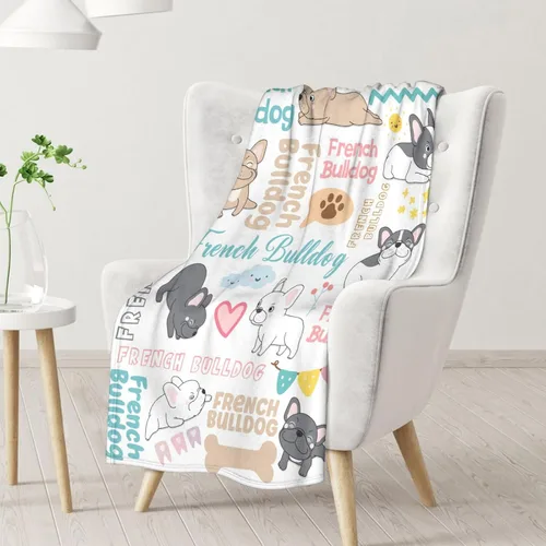Miniatura 2 de Regalos de bulldog francés para niños, 30 x 40 pulgadas, mantas de bulldog francés tamaño regazo, mantas suaves y peludas con temática de perros