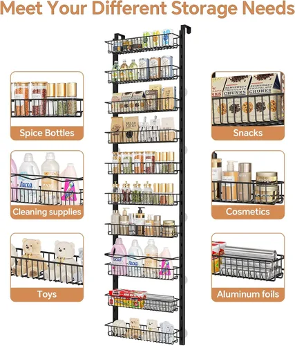 Miniatura 7 de MIAOLI Organizador de despensa sobre la puerta, estante de especias ajustable de 10 niveles, organizador de condimentos colgante para cocina, baño