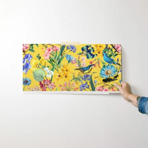 Miniatura 7 de Muestro de papel tapiz extraíble, selva tropical, amarillo, dibujado a mano, botánico, pájaros tropicales, papel pintado prepegado personalizado por