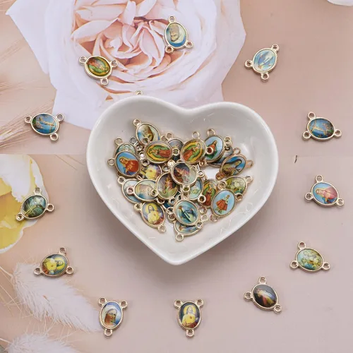 Miniatura 5 de 100 piezas de esmalte de cuadros de oro con medalla milagrosa de Nuestra Señora, Rosario floral, centro de mesa, cruz de Jesús, Virgen María