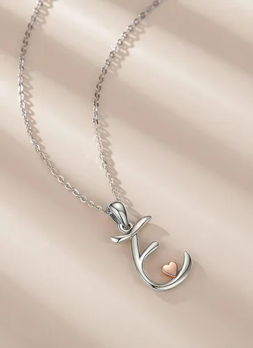 Miniatura 3 de CELESTIA Collares con iniciales de plata de ley 925, 26 letras con corazón de oro rosa, cadena de 18 pulgadas