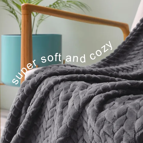 Miniatura 4 de Exclusivo Mezcla - Manta de forro polar de tamaño Queen para cama, 90x90 pulgadas, mantas suaves y acogedoras de franela jacquard, ligeras y Gris