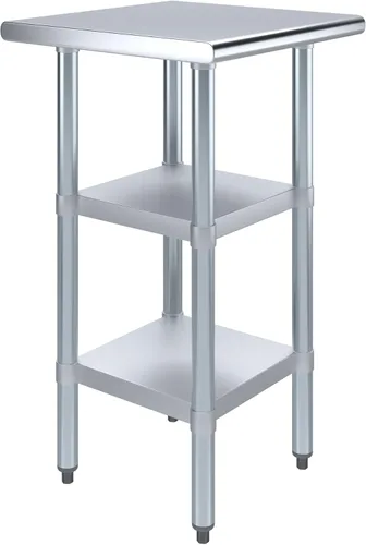 Mesa de trabajo de acero inoxidable con 2 estantes | Mesa de utilidad de metal | Mesa de utilidad NSF para uso comercial y residencial (Mesa de