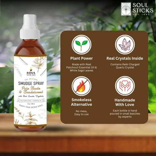 Miniatura 3 de SOUL STICKS Spray de Palo Santo y Sándalo para Limpieza y Energía Negativa Spray de Palo Santo 3.5oz con Cristales de Cuarzo Reales Spray