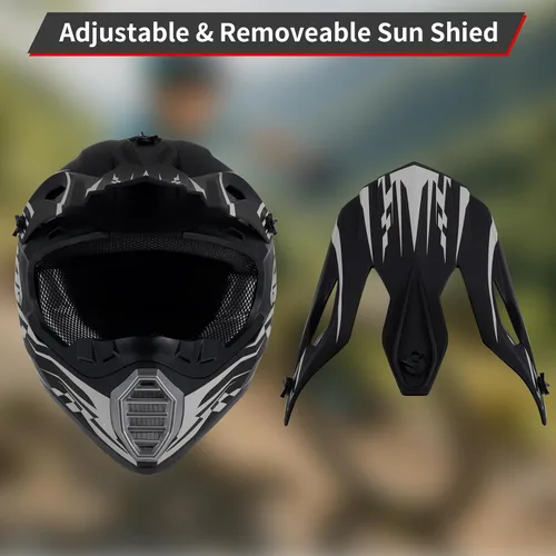 Miniatura 6 de Casco de motocross para niños y jóvenes aprobado por DOT, Casco de cara completa para ATV, moto de todoterreno y bicicleta de tierra para adultos