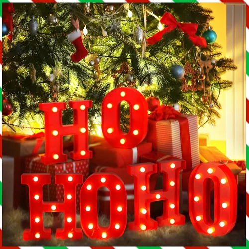 Miniatura 5 de 6 piezas de decoración de centro de mesa de Navidad con luces LED, letras iluminadas, señal de Ho Ho, decoración de mesa de Navidad para centro