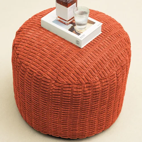Miniatura 8 de Puf otomano redondo de relleno para reposapiés, cojín otomano de almacenamiento, pufs de piel sintética con relleno de trozos de espuma, silla