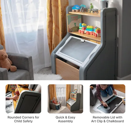 Miniatura 3 de Step2 Harmony Caja de Almacenamiento de Juguetes, Contenedor de Almacenamiento de Juguetes para Niños con Tapa de Pizarra, Caballete y Organizador