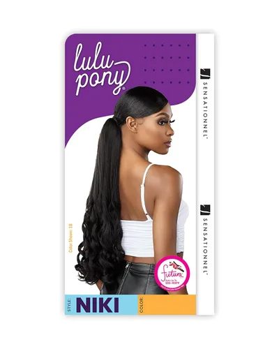 Miniatura 3 de Sensationnel Lulu Pony - Cola de caballo con cordón, extensión de pelo largo, Lulu Pony NIKI (1B negro apagado)