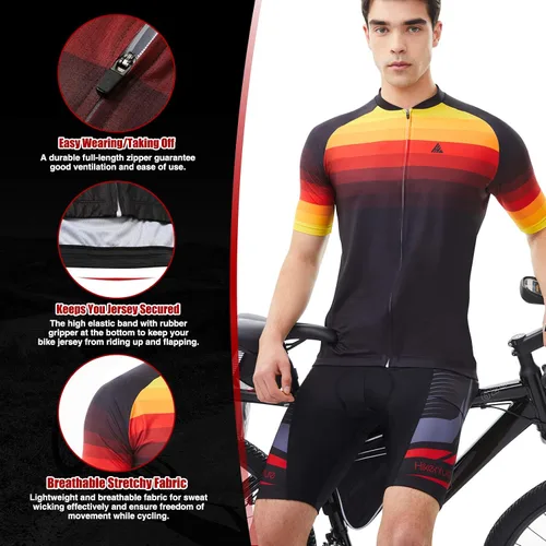 Miniatura 2 de Hikenture Maillot de ciclismo de manga corta para hombre, con cremallera completa, ropa de ciclismo de montaña, con 3 bolsillos para montar