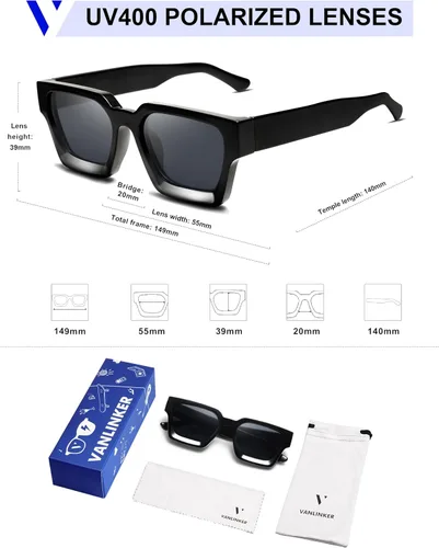 Miniatura 122 de VANLINKER Gafas de sol cuadradas gruesas para hombres y mujeres, retro, rectangulares, con protección UV400, VL9731